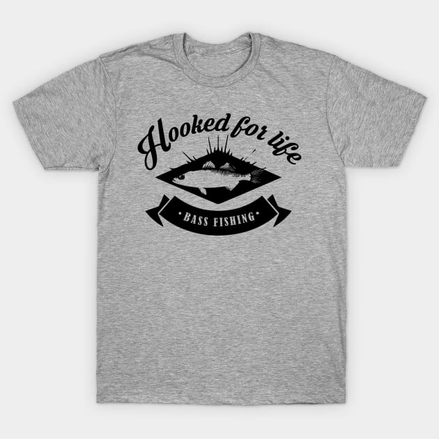 Hooked For Life - Bass Fishing T-Shirt by fromherotozero